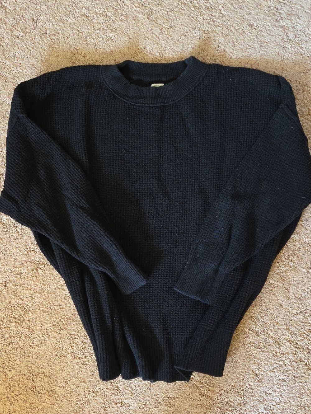 Aerie Womens Black Crewneck Waffle Knit Sweater
